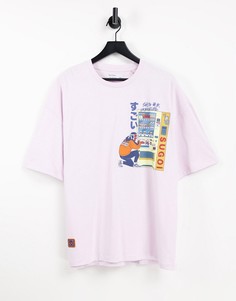 Розовая футболка с принтом в японском стиле на спине Bershka-Розовый цвет