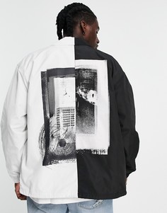 Черная спортивная куртка с половинчатым принтом на спине Bershka-Черный цвет
