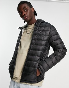 Стеганая куртка с капюшоном черного цвета Bershka-Черный цвет