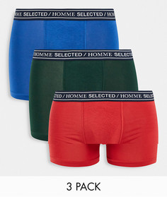 Набор из 3 разноцветных боксеров-брифов с логотипом на поясе Selected Homme-Разноцветный