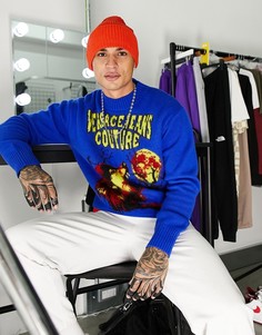 Синий трикотажный джемпер с принтом волка Versace Jeans Couture-Голубой