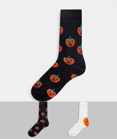 Набор из 2 пар спортивных носков с принтом тыквы на Хеллоуин ASOS DESIGN-Черный цвет