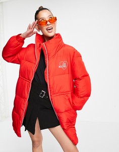 Красная стеганая куртка средней длины с логотипом спереди Love Moschino-Красный