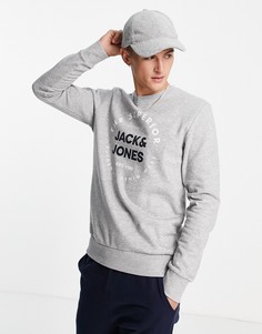 Светло-серый свитшот с круглым вырезом и логотипом Jack & Jones