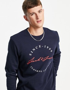 Темно-синий свитшот с круглым вырезом и логотипом Jack &Jones