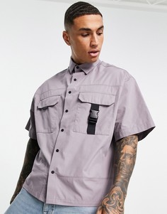 Лилово-розовая выбеленная рубашка свободного кроя с пряжкой ASOS DESIGN-Фиолетовый цвет