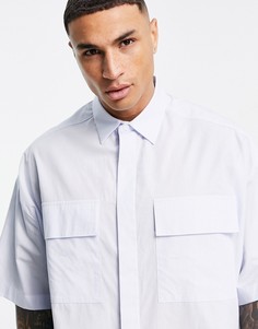 Рубашка в тонкую полоску с карманами и заниженной линией плеч ASOS DESIGN-Голубой