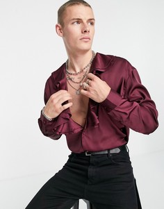 Атласная оversized-рубашка сливового цвета с открытой грудью с рюшами ASOS DESIGN-Фиолетовый цвет