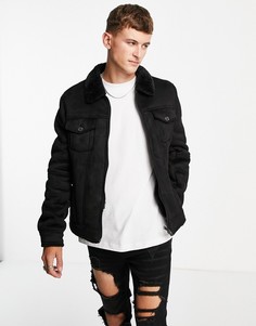 Черная куртка в стиле вестерн с подкладкой из искусственного меха River Island-Черный цвет