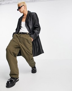 Черное кожаное пальто ASOS DESIGN-Черный цвет