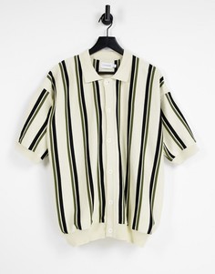 Свободная трикотажная рубашка навыпуск цвета экрю в полоску Topman-Белый