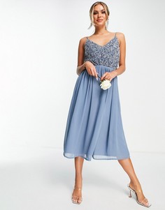 Голубое платье миди с юбкой из тюля и отделкой Beauut Bridesmaid-Голубой