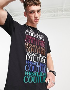 Черная футболка с повторяющимся логотипом Versace Jeans Couture-Черный цвет