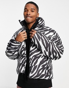 Черно-белый пуховик со звериным принтом ASOS DESIGN-Черный цвет