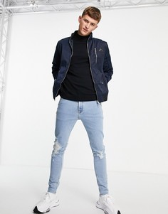 Темно-синяя короткая куртка из нейлона River Island-Темно-синий