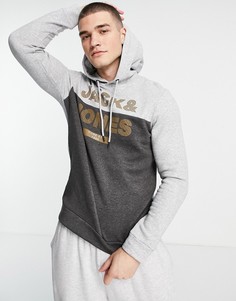Худи светло-серого цвета без застежки с большим логотипом Jack & Jones-Серый