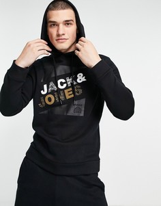 Черный худи без застежки с большим логотипом Jack & Jones-Черный цвет