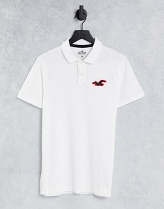Белое поло из пике с прорезиненным логотипом Hollister-Белый
