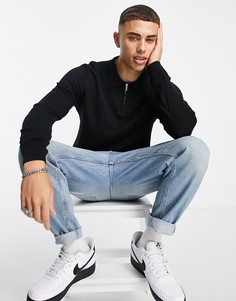 Черное поло на молнии с длинными рукавами Topman-Черный цвет