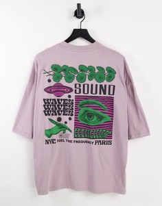 Фиолетовая oversized-футболка из органического хлопка с принтом на спине ASOS DESIGN-Фиолетовый цвет