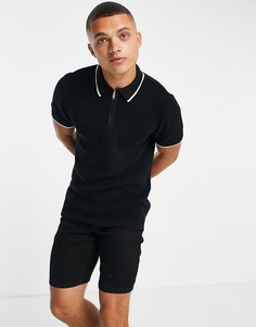 Трикотажное поло с короткими и черной строчкой Topman-Черный цвет