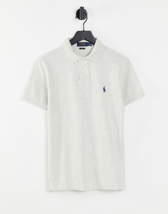 Облегающее поло из пике бежевого меланжевого цвета с логотипом Polo Ralph Lauren-Светло-бежевый цвет