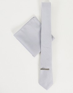 Набор с галстуком с зажимом и платком для нагрудного кармана серебристого цвета Topman-Серебряный