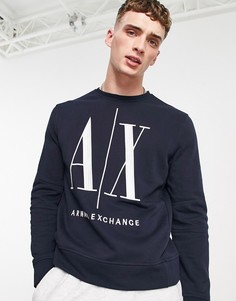 Темно-синий свитшот с круглым вырезом и большим логотипом Armani Exchange Icon