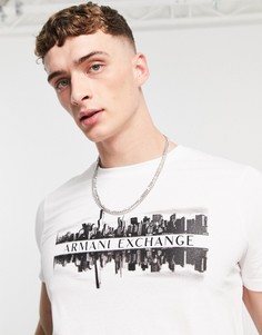 Белая футболка с принтом городского пейзажа Armani Exchange-Белый