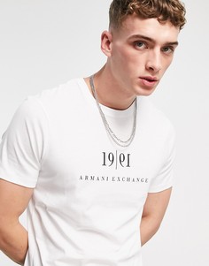 Белая футболка с логотипом и принтом 1991 на груди Armani Exchange-Белый