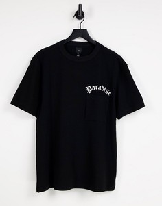 Черная свободная футболка с карманом River Island-Черный цвет