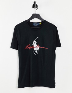 Черная футболка с логотипом игрока в поло и надписью Polo Ralph Lauren-Черный цвет