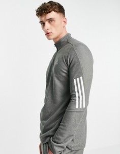 Серый свитшот на молнии длиной 1/4 и с 3 полосками adidas Training