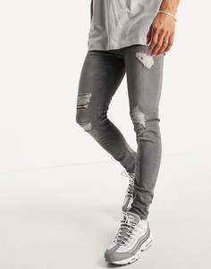 Серые джинсы зауженного кроя со рваной отделкой Only & Sons-Серый