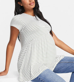 Топ для кормящих мам с баской и принтом в полоску цвета хаки ASOS DESIGN Maternity-Желтый