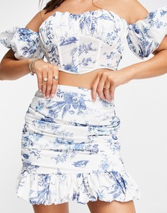 Мини-юбка с цветочным принтом и сборками от комплекта ASOS DESIGN-Разноцветный