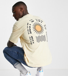 Песочная oversized-футболка с принтом солнца на спине Only & Sons – эксклюзивно для ASOS-Светло-бежевый цвет