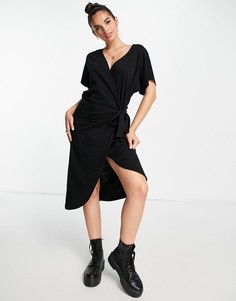 Черное платье миди с запахом ASOS DESIGN-Черный цвет