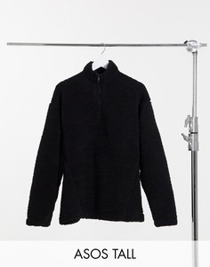 Черный плюшевый oversized-свитшот с короткой молнией ASOS DESIGN Tall