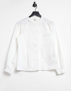 Белая рубашка с воротником и оборками JDY-Белый
