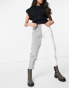 Комбинированные двухцветные джинсы свободного кроя из белого и серого материала Bershka-Многоцветный