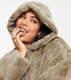 Укороченная куртка цвета хаки из искусственного меха с капюшоном ASOS DESIGN Curve-Белый