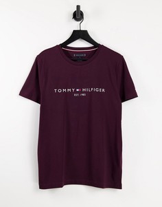 Темно-бордовая футболка с классическим логотипом Tommy Hilfiger-Красный
