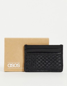 Черная кожаная кредитница с плетеным дизайном ASOS DESIGN-Черный цвет