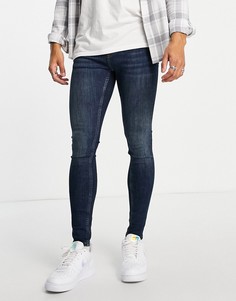 Темно-выбеленные джинсы с напылением Topman Essential-Голубой
