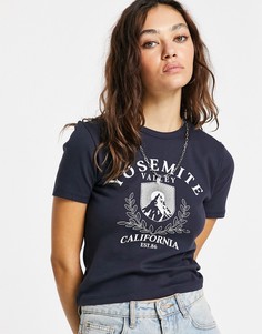 Темно-синяя футболка с принтом "Yosemite" Topshop-Голубой