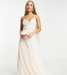 Платье мидакси со свободным воротом и отделкой жемчужными пайетками Starlet Bridal-Белый