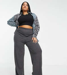 Прямые брюки темно-серого цвета в мелкий рубчик ASOS DESIGN Curve-Серый
