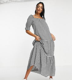 Ярусное платье макси в монохромную клетку с присборенной юбкой ASOS DESIGN Tall-Разноцветный