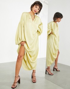 Oversized-платье макси оливкового цвета с пышными рукавами на манжете ASOS EDITION-Зеленый цвет